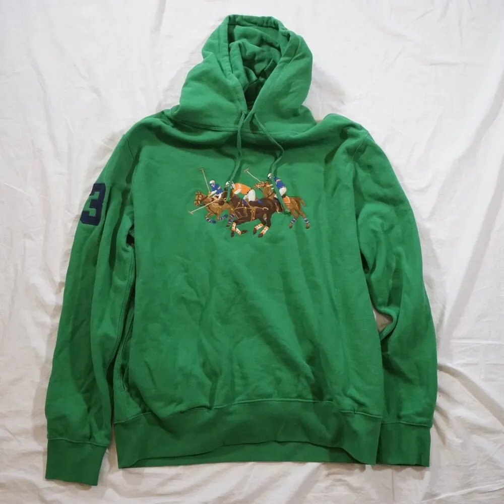 Polo Ralph Lauren Hoodie Embroidered Triple Pony Big Pony 3 Rare Pullover Large - Picture 8 of 8